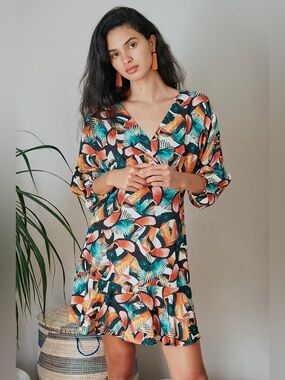 farm rio macaw bloom tie shoulder tiered mini dress FARM Rio | Dresses | Farm Rio Macaw Bloom Tiestrap Tiered Floral Print Mini  Dress Size M